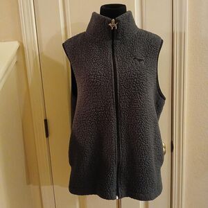 Grey Victoria's Secret PINK sherpa vest silver dog zip embroidered black logo L